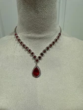 Crystal  Necklace Earrings & Bracelet Jewelry Set Red