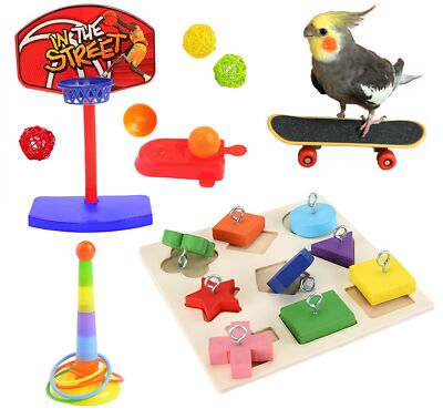 Bird Training Toy Parakeet Toy Parrot Wooden Block Puzzles Toy Bird Basketbal...