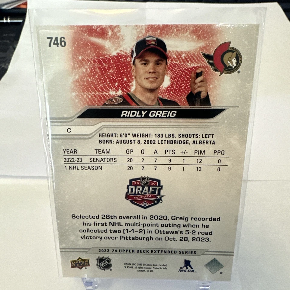 2023-24 Upper Deck Extended Series 1st Round Rookies Draft 746 Ridly Greig RC - Image 3 of 4