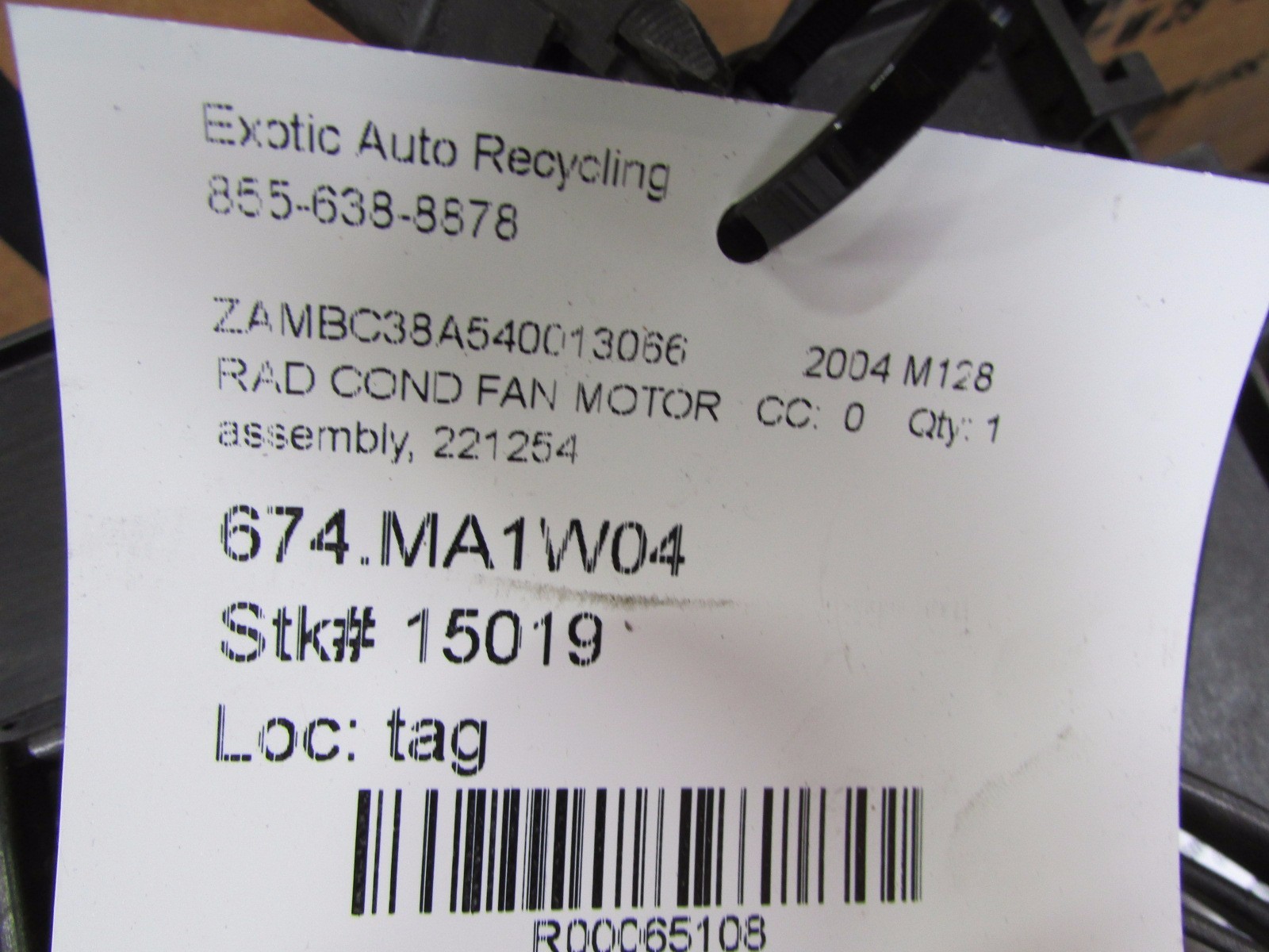 Maserati M128 Coupe, Radiator Conditioner Fan Motor Assembly, Used, P/N 221254