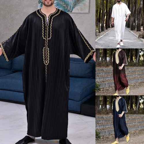 Mens Robe Muslim Clothing Saudi Arab Jubba Kaftan,Dishdash,Thobe,Long-Sleeve - Picture 8 of 36
