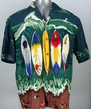 PARADISE FOUND Large Men's Button-Front  Short Sleeve SurfBoards 100% Rayon L