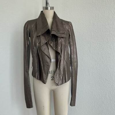 Rick Owens DRKSHDW Metallic Gun Metal Leather Moto Biker Jacket