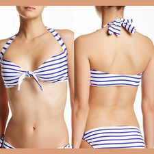 NWT 97 Rachel Pally Malibu Printed Bikini Top River Stripe Blue  Medium  893