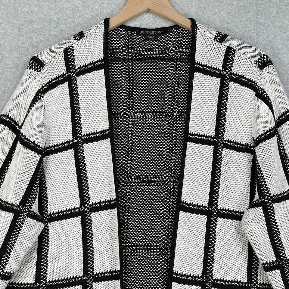 Pendleton Knit Cardigan Sweater Womens 2X White Black Check Long Sleeve - Image 2 of 4
