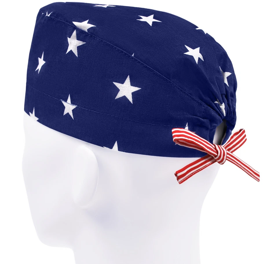 Surgical cap men, scrub caps, scrub hats, surgery hat, patriotic stars blue - Image 2 of 3