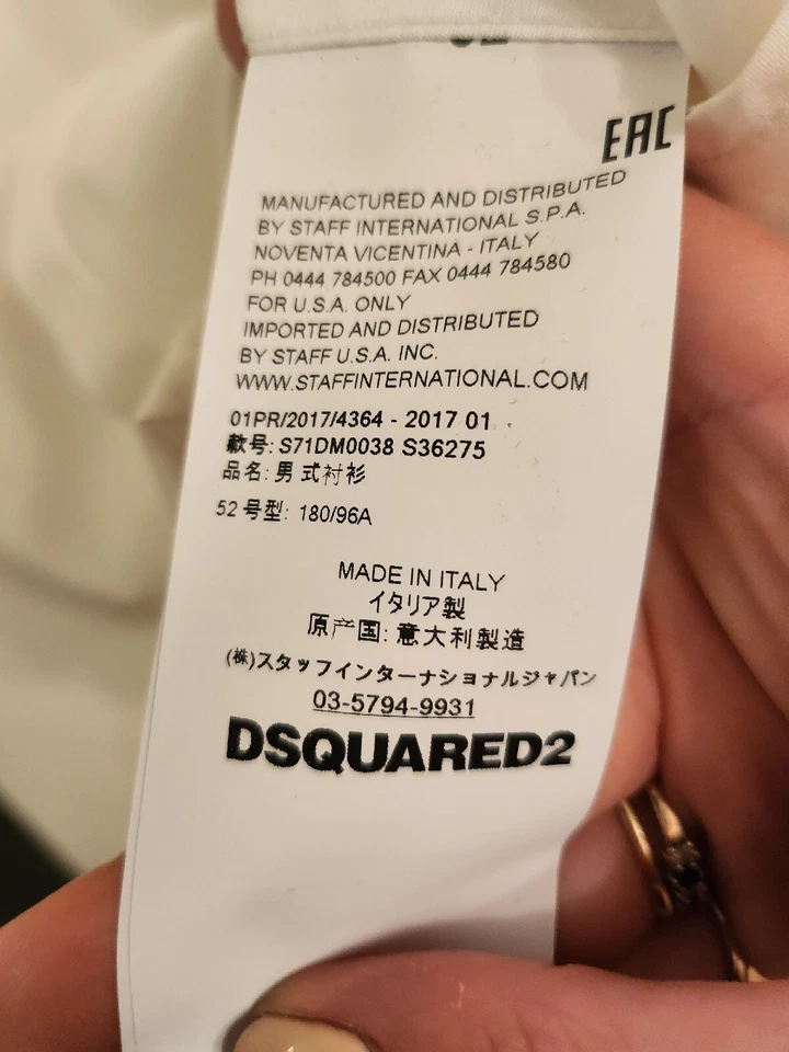 DSQUARED2 MENS FITTED SHIRT - USED - WHITE WITH SAFETY PINS CROSS - £500 RRP - Image 4 of 4