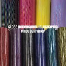 Gloss Honeycomb Beehive Holographic Vinyl Car Wrap Bubble Free Sticker Film Roll