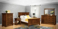 Amish 5-Pc Bedroom Set Mission Arts & Crafts Solid Wood Tenons Ginkgo Inlays