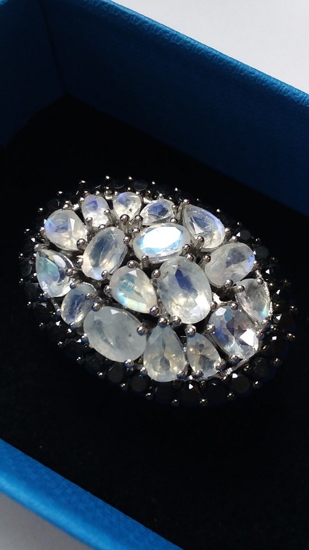 Moonstone "Rock Garden" Cobblestone Black Spinel Ring SIZE 7