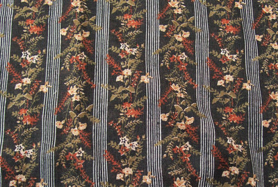 1 3/4 yd WOVEN COTTON FABRIC  Couleur  Rust Olive Black Floral Stripe 58x68
