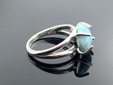 Genuine Larimar Ring Bezel Set Sterling Silver Size 7 Handmade Gemstone