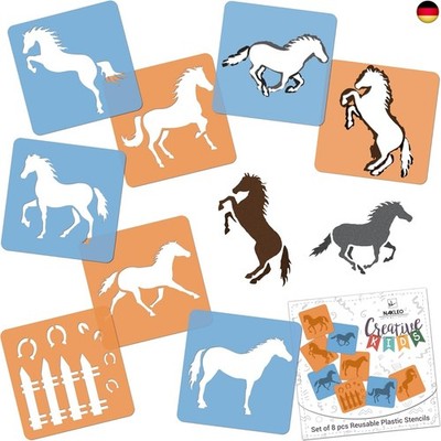 NAKLEO Schablonen Malen für Kinder, 8 Stück Set 15x15cm Pferde, Kinder K