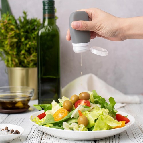 4Pcs Squeeze Salad Dressing Bottles, Mini Sauce Condiment dark grey, grey - Picture 6 of 7