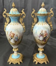 Antique Sèvres Fond Bleu Céleste Ormolu Mounted Urns & Lids 19th/20th Century