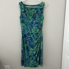 Lauren Ralph Lauren Blue Green Paisley Floral Faux Wrap Dress Women’s 8 Stretch