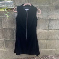 Vintage Black Velvet Fitted Dress Rhinestone Zipper Sz 6 7 Short 80s 90s Maggi