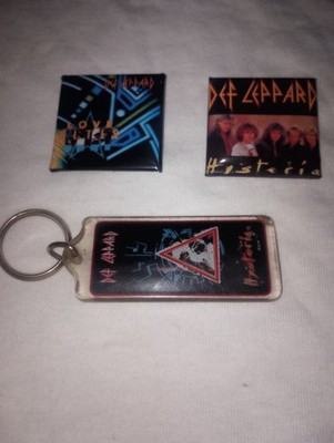 Def Leppard Hysteria & Love Bites 2 Pinback Buttons + Hysteria Keychain