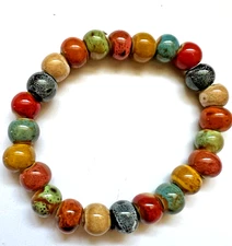 Large Chunky Tribal Boho Multi Beaded Bead Pottery Glazed Bracelet 50