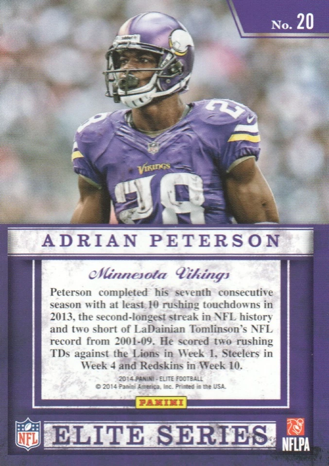 2014 Elite Series Silver #20 Adrian Peterson - FB - Image 2 of 2
