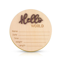 Baby Announcement Sign, 5.9 Inch Wooden Hello World Newborn Welcome Sign Birth B