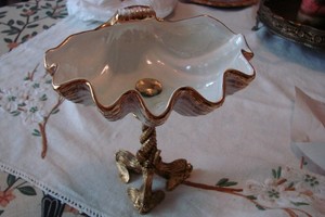 Vintage Ornate Sea Shell and 3 Fish Pedestal Soap Dish