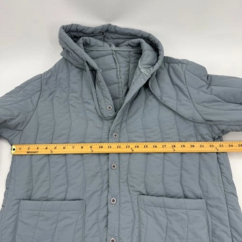 LE'FREAK Mens Quilted Button Jacket Size M Hooded Blue Green Minimalist Korean image 5