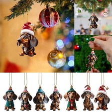 7Pcs Merry Christmas Dachshund Ornaments Xmas Tree Hanging Decor Figure Pendant