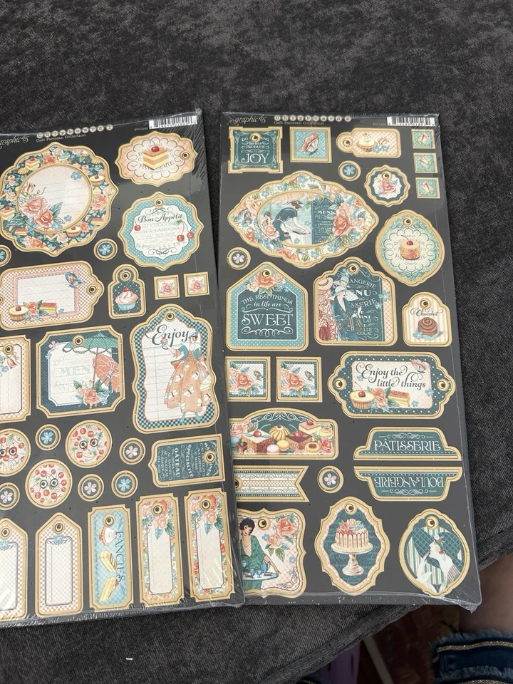 Graphic 45 Cafe Parisian Patterns and Solids Chip board Sticker Sheet + - Image 3 of 4