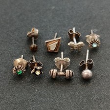 Silver Stud Earrings Lot 8 SINGLE Vintage 925 Patina Dumble Star Butterfly VTG
