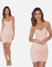 House of CB Caterina Bustier Corset Bodycon Mini Dress Peach M cocktail Suede