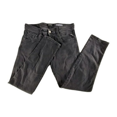 Replay Anbass Jeans Men W34 L30 Black Denim Slim Zip Stretch Cotton Taper Y2K