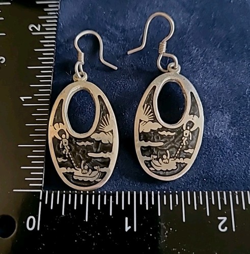 Pendientes colgantes Taxco vintage de 2" de plata esterlina 925 Story Teller 12,7 gramos - Imagen 2 de 6