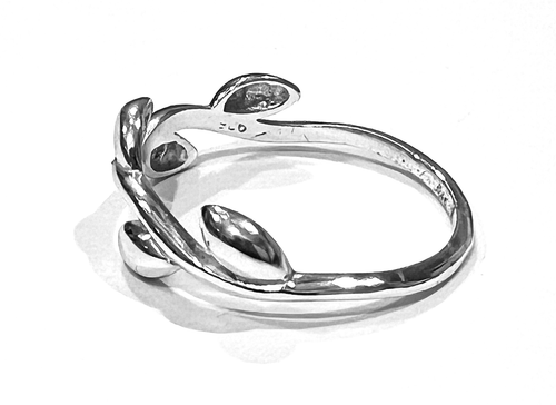 Leaf Vine Sterling Silver Stamped .925 Organic Design Ring w/ Petite Band Size 9 - Picture 5 of 5