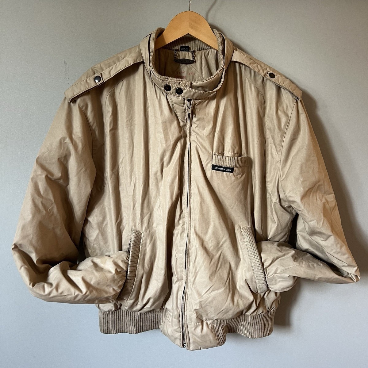 Vintage Members Only Jacket Large 42 Beige Tan Bomber Coat 80s