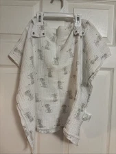 Aden + Anais Baby Blanket/ Car Seat Cover Muslin White Cotton With Elephants