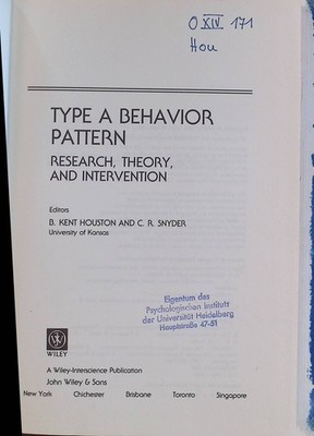Type a Behavior Pattern: Research, Theory and Intervention Wiley Series on Healt