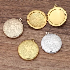 2PCS Brass Round Floral Locket Charm Pendant, 31mm Multi Colors LMC02-05023