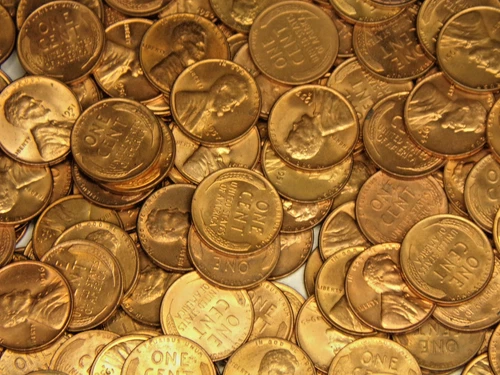 BU Lincoln Wheat Cent lot, 500 cents.  40s and 50s wheats #7