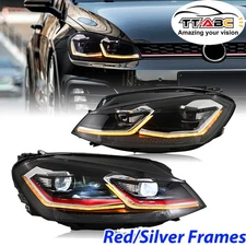 Pair LED Headlights Projector For VW Golf MK7.5 2018-2021 Front Lamps Assembly