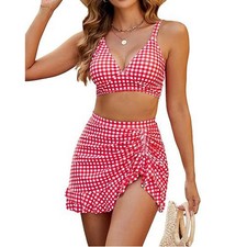 Womens High Waist Bikini Set Halter Swimsuit Printed Beachwear