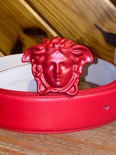 Versace La Medusa Greca Buckle Adjustable Leather Belt Size 90/36 Red / Red