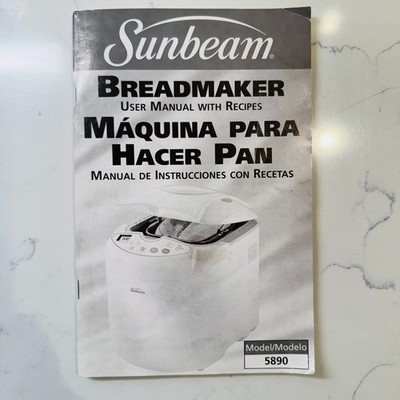 Sunbeam Breadmaker User Manual with Recipes Model 5890 Black and White Paper Boo