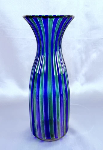 VTG Murano Venini Art Glass Vase Green Blue A Canne 1950s Gio Ponti OOAK RARE!!