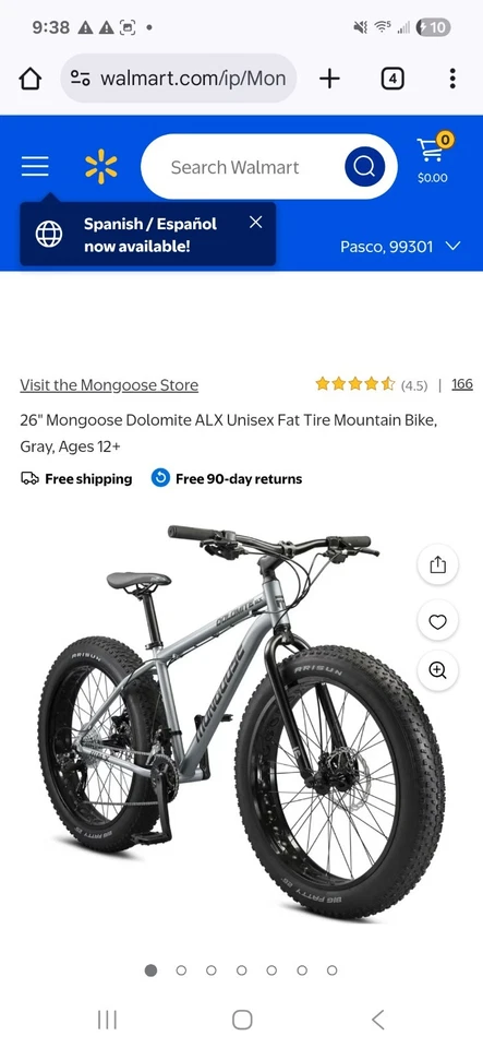 Mongoose malus Fat Tire Bike - gray /black 26in fat tires  7speed disc switch br - Image 2 of 3