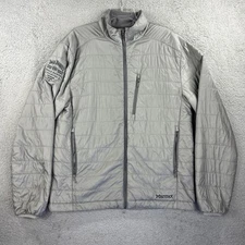 Jack Daniels Marmot Jacket Mens Large Gray Puffer Bubble Lightweight Primaloft
