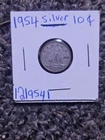 1954 canadian dime - 10 cents - 80% silver coin