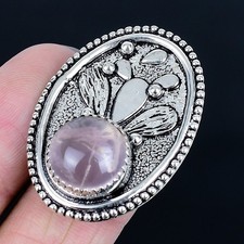 Designer Rose Quartz Gemstone Handmade 925 Sterling Silver Ring Size Adj