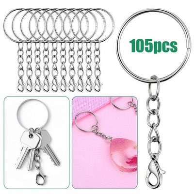 105pcs Stainless Steel Key Rings with Lobster Clasp Chain DIY Keychain Supplies