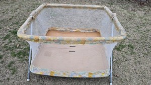 1970-1980s Vintage Playard Play Pen Folding Mesh Sided Baby Playpen Elephant